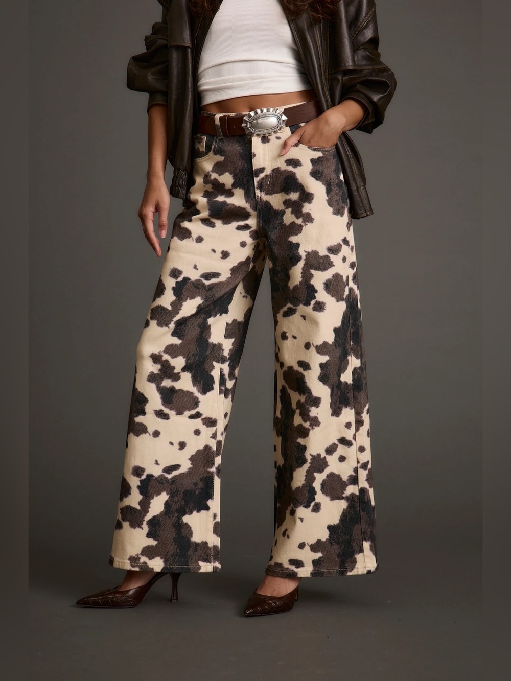 $99 NWT VIGOSS cow print baggy wide leg western jeans 5/27